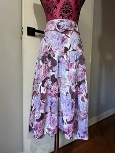 Portmans 10 Skirt A Line Midi High Waist Pastel Floral Hi Low Hem Belt EUC - Picture 1 of 12