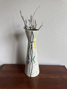 Vintage Scheurich Europ Line Vase Gray Speckled w/ Floral Arrangement Hourglass - Picture 1 of 6