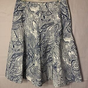 Talbots Gored Skirt, Blue/White Print, Flounce Skirt, Size 10, Cotton/Spandex
