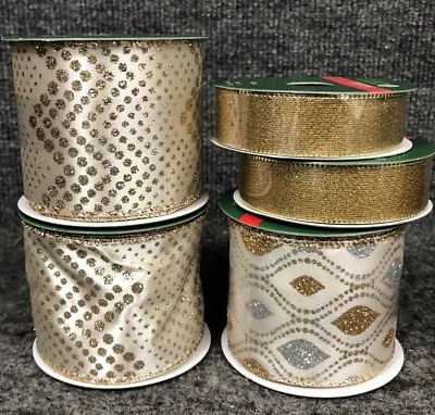 Lot Of 5 Vintage Craft Ribbon (3) 2 1/2” Wired 4yds Each (2) 7/8” 3yds Each New - Image 1 of 4