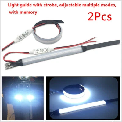 2Pcs Strobe Adjustable Mode Motorcycle Fork Turn Signals Light White LED Strips - Image 1 of 4