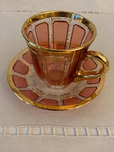 Moser : Magnifique Tasse à Thé/ Café en cristal à Cabochons Rose Ancien/ Or - Imagen 1 de 20
