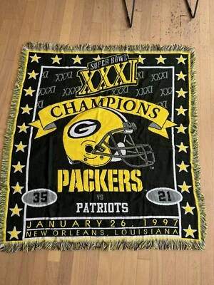 Green Bay Packers 1997 Super Bowl Champion Blanket XXXI vs Patriots  - Image 1 of 4