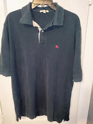 Burberry London Mens Large Nova Check Cotton Pique Polo Shirt Classic Fit Black - Image 1 of 4