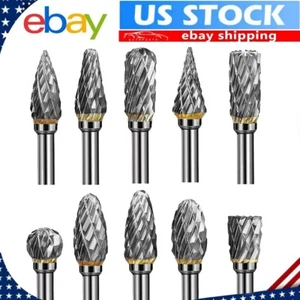 10Pc Tungsten Carbide Rotary Burr Bit Set 1/8" Dremel Tool Cutting Carving Burrs - Picture 1 of 9