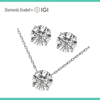 Colgante y tachuelas de diamantes cultivados en laboratorio de 4 quilates con certificación IGI E VS1 de oro de 14 quilates Foto 1 de 4