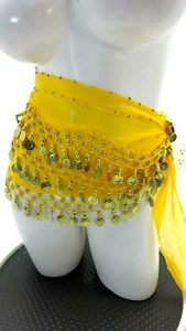 NWOT BELLY DANCER YELLOW COINED HIP SCARF BELT SASH ONE SIZE - Picture 1 of 3