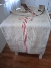 Antique French Linen Grain Sack Red Stripes and Monogram E S Exc. Clean/57/