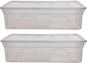 2 36cm Storage Box Spacemaster Clear Plastic Stackable Home Storage DIY Craft - Picture 1 of 3