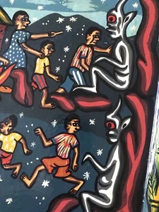 David Chigumira freundlicher Geist Chipoko signiert Kunst Simbabwe Gemälde Folk Vintage - Bild 1 von 13