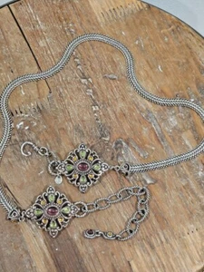Rare Brighton Vintage Herringbone Silver Plated Chain-Link Belt Stones - Picture 1 of 24