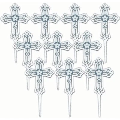 12 PLASTIC CROSS PICKS TOPPERS EASTER 1ST COMMUNION BAPTISM  CONFORMATION PARTY - Image 1 of 3