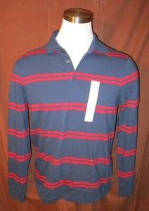 St. John's Bay Herren Langarm Poloshirt, blau gestreift Baumwollmischung Gr. M NEU - Bild 1 von 6