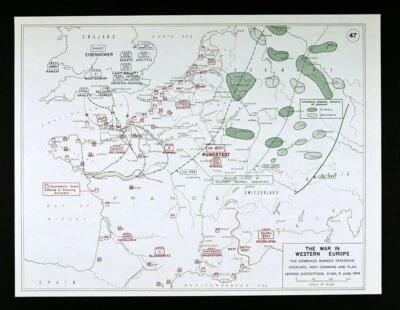 WWII Map 47 Western Europe Bomber Offensive Operation Overlord D-Day June 6 1944 - Image 1 of 3