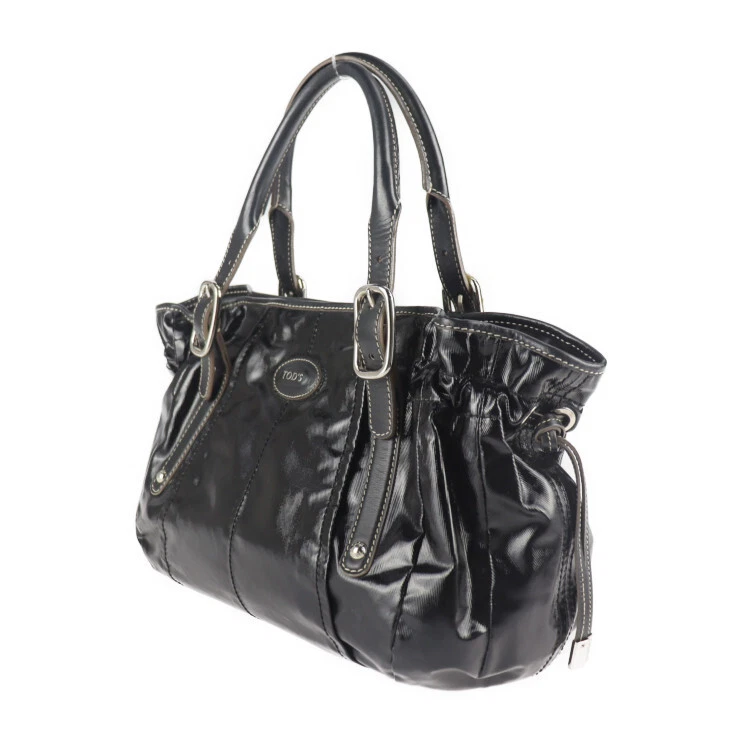 TOD'S G-Line Handbag PVC Coated Canvas Leather Black Tote Bag Shoulder Bag - Image 1 of 4