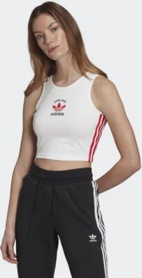 adidas Originals England 3 Stripes Cropped Women Tank Top White/Red Size UK 10 - Image 1 of 4
