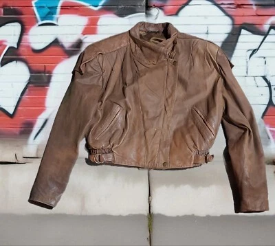 Fidelity Leather Jacket Womens Brown Motorcycle Zipper Sleeves Vintage - Image 1 of 4