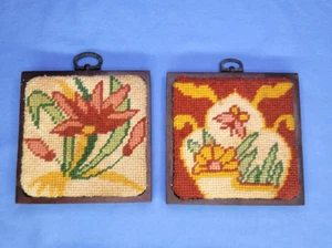 Juego de 2 punto de cruz floral vintage bordado a punta de aguja retro enmarcado - Imagen 1 de 12