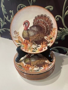 SET/6 ASHLAND THANKSGIVING TURKEY DESSERT SALAD APPETIZER PLATES NWT 8 1/2" New - Picture 1 of 3