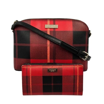 Kate Spade Red Plaid Dome Crossbody Bag & Wallet Set - Image 1 of 4