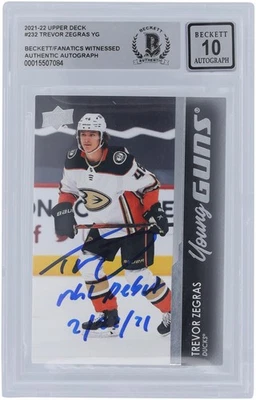 Trevor Zegras Ducks Firmado 2021-22 Cubierta Superior Serie 1 #232 BAS 10 Novato con Insc Foto 1 de 3