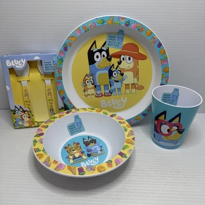 Bluey Summer Beach Meal Set ~ Bluey + Family Plate, Bowl, Cup & 2pc Cutlery - image 1 of 4