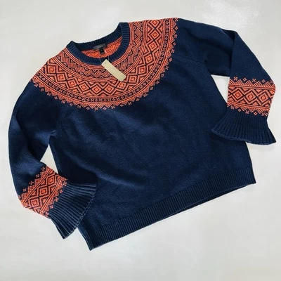 J.Crew женщин XL Fair Isle мериносовой шерсти свитер темно-красный Bell рукав новый с Ярлыками H3933 - Изображение 1 из 4
