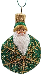 Patricia Breen Snowflake Noel Green Gold Santa Claus Glitter Christmas Ornament - Picture 1 of 12