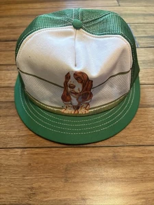 Vintage Basset Hound Snapback Hat Cap 70’s 80’s Green Mesh 7 1/4 Thru 7 5/8 - Picture 1 of 9