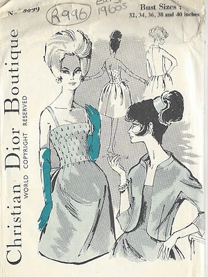 1960s Vintage Sewing Pattern B36" DRESS & JACKET (R996R) By Christan Dior - Image 1 of 2