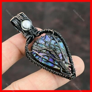 Copper Abalone Shell Stone Rainbow Moonstone Mothers Gift Sister Pendant Jewelry - Picture 1 of 6