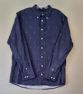 Merona Navy Blue Men’s Casual Long Sleeve Button Down Shirt Anchors Size XL - Picture 1 of 8