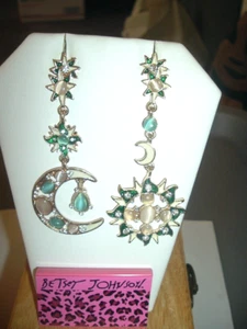 Betsey Johnson MULTI MOON SUN STARS DANGLING CRYSTALS OPALS Pierced EARRINGS-NWT - Picture 1 of 7