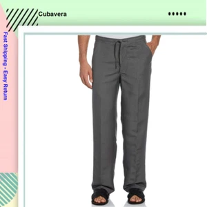 Cubavera Men's Drawstring Linen-Blend Pant with Gray Elastic Waistband,S/32L. - Picture 1 of 2