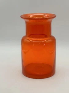 Blown Glass Jar Vibrant Tangerine Orange Vintage Unmarked 8” Tall X 5” Wide Vase - Picture 1 of 11