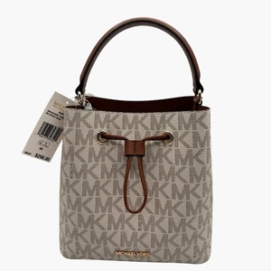 Michael Kors kleine Bucket Bag mit Kordelzug Vanille/Braun Canvas Leder Logo - Bild 1 von 15
