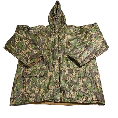Trebark Camo PVC Jacket L Outdoor Hunting USA Hooded Button Quilt Lined - Image 1 of 4