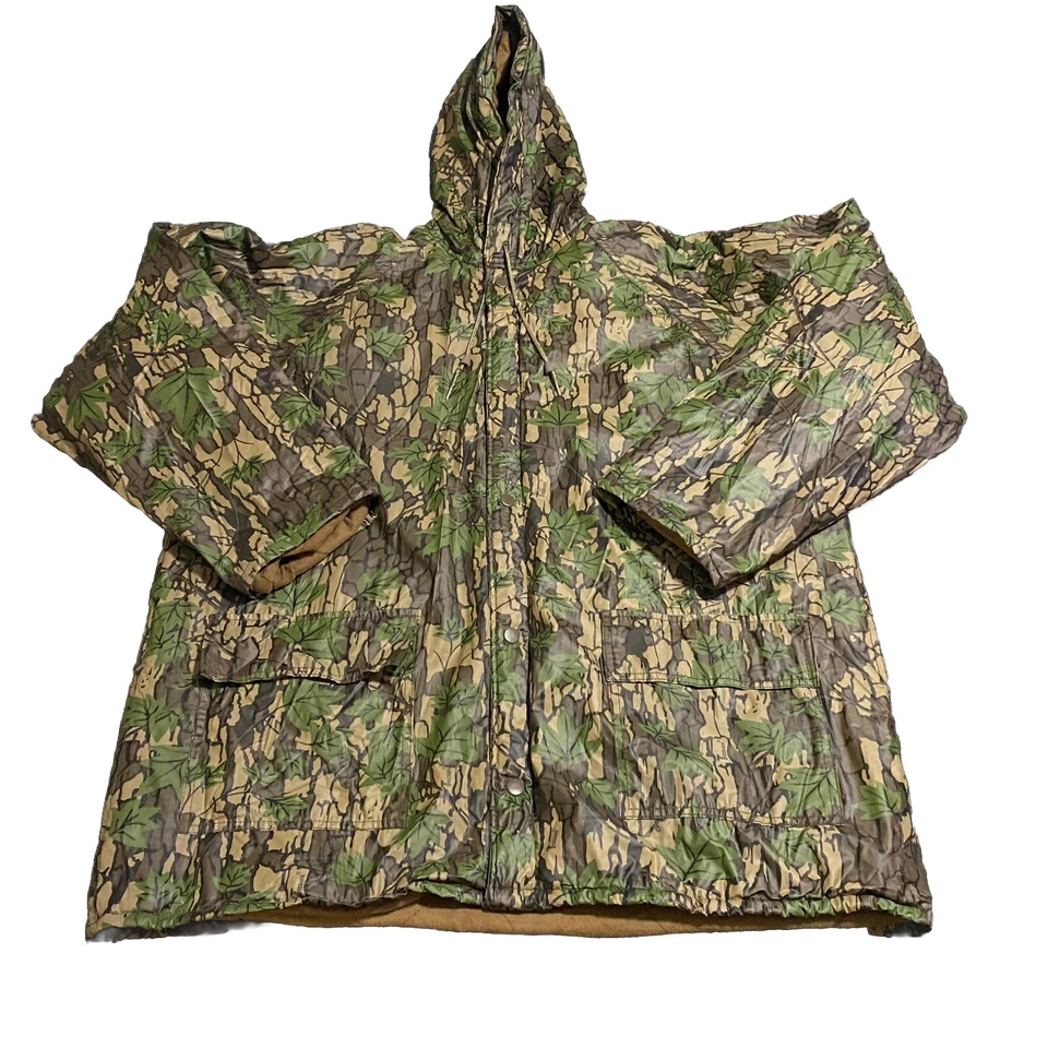 Trebark Camo PVC Jacket L Outdoor Hunting USA Hooded Button Quilt Lined - Image 1 of 4