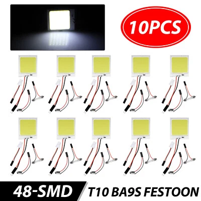 PARTSDOM 10pcs 48SMD Panel LED Festoon T10 BA9S Car Interior Dome Map Light Bulbs White