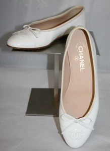 Chanel Ballerina Flats Made in Italy White Bow G02819 Patent Leather Sz 39 1/2 - Picture 1 of 11