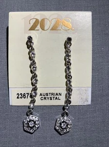 2028 Austrian Crystal Dangle Silver Tone Earrings - Picture 1 of 2
