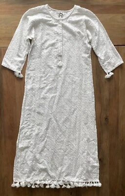 Maxi Vestido Figue Seda/Algodón Jacquard Línea A Para Mujer XXS Blanco Borlas Relajado Foto 1 de 4