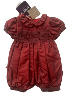 La Stupenderia Italy Romper Baby Girls 3M Red Silk Gretel Jumper Milano Couture - Picture 1 of 13