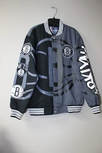 New NBA Brooklyn Nets NASCAR style twill cotton embroidery black jacket men 3XL - Picture 1 of 5
