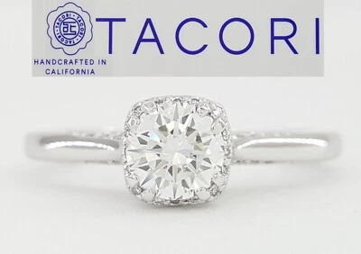 Anillo de compromiso Tacori Dantella con halo de diamantes de 0,65 quilates de oro de 18 k W GIA Rtl $5K Foto 1 de 4