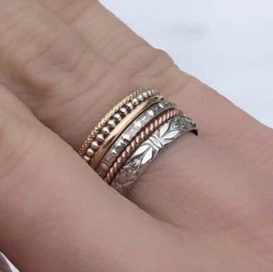6er Set Silber Kupfer Messing Stapelringe, zierliche verdrehte Mixbänder Schmuck - Bild 1 von 4
