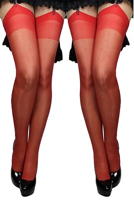 2 Paar Lycra gepunktete Straps-Strümpfe transparent glänzend Farben Strapse S-XL - Bild 1 von 4