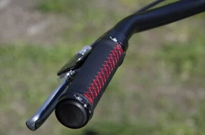 Leather Grips for Bicycle. Black with red cord. - Picture 1 of 6