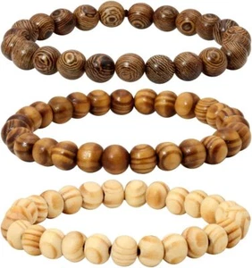 8mm Wood Beads Bracelets for Women Men Meditation Mala Bead Bracelet for Buddhis - Picture 1 of 4