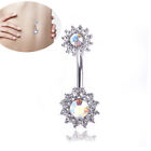 Flower Dangle Navel Belly Button Ring Barbell Crystal Piercing Body Jewelry G $d